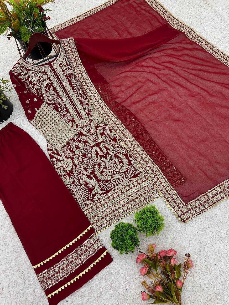 Ynf Georgette KESH499 5297 Suits & Dresses Wholesale Embroidery Suits Wedding Suits Maroon Salwar Suit Manufacturer- Kapda Export