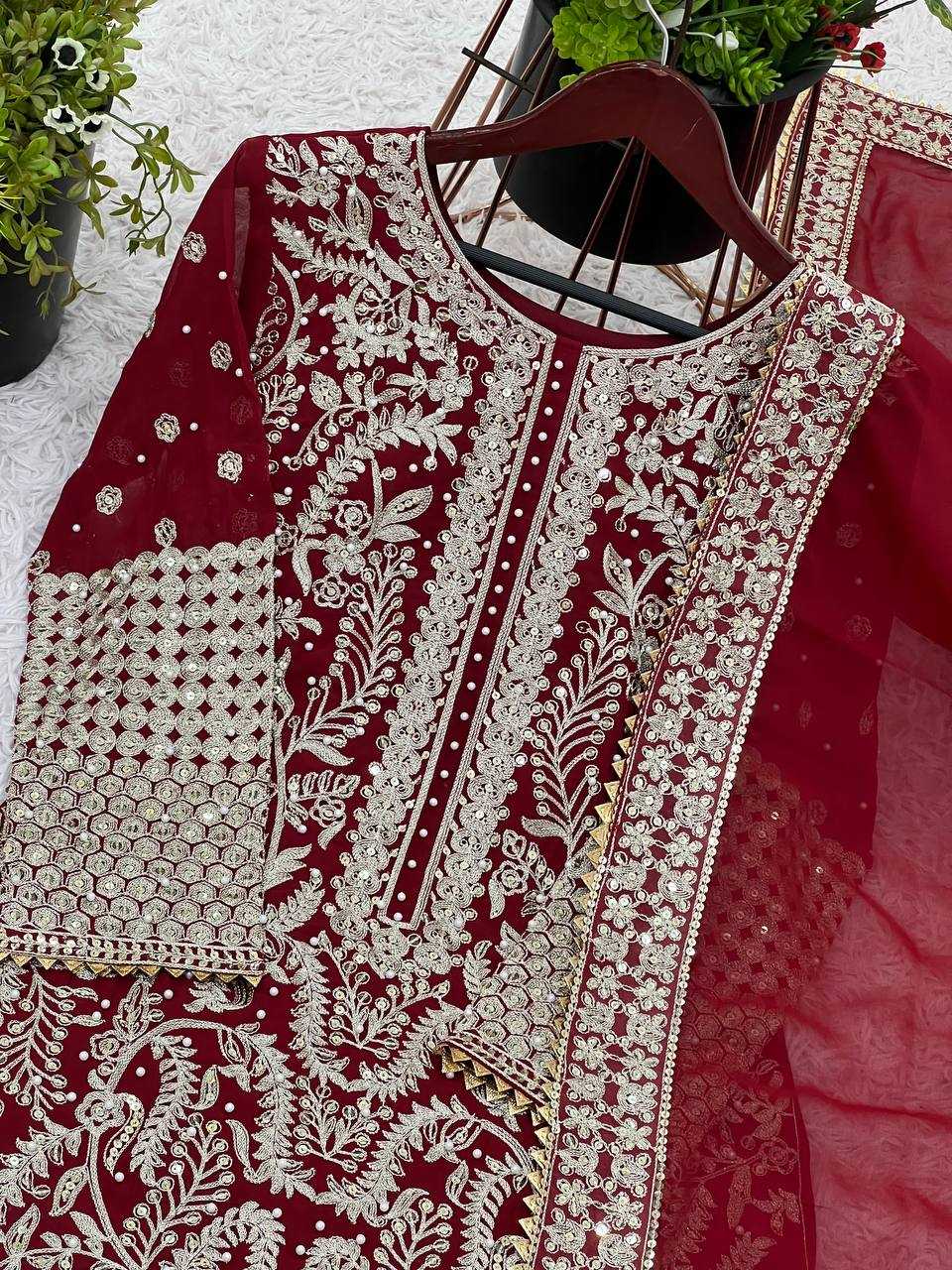 Ynf Georgette KESH499 5297 Suits & Dresses Wholesale Embroidery Suits Wedding Suits Maroon Salwar Suit Manufacturer- Kapda Export