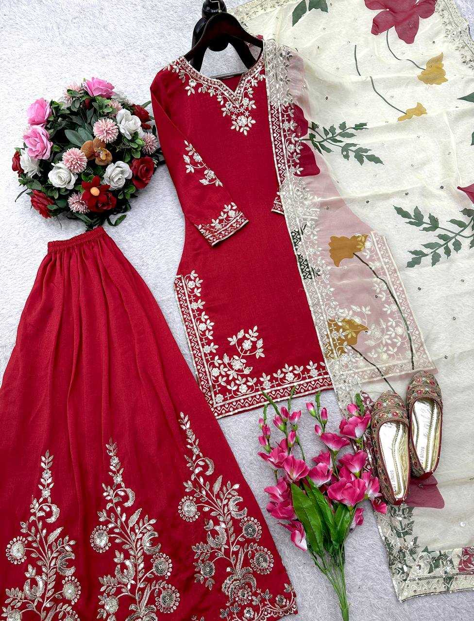 Ynf Georgette KESH506 1219 Suits & Dresses Wholesale Sharara Salwar Suits Embroidery Suits Red Salwar Suit Manufacturer- Kapda Export