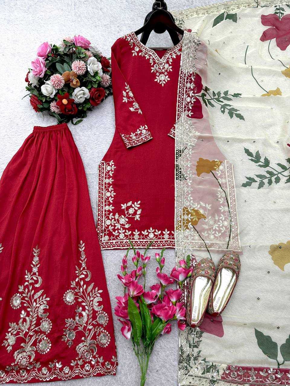 Ynf Georgette KESH506 1219 Suits & Dresses Wholesale Sharara Salwar Suits Embroidery Suits Red Salwar Suit Manufacturer- Kapda Export