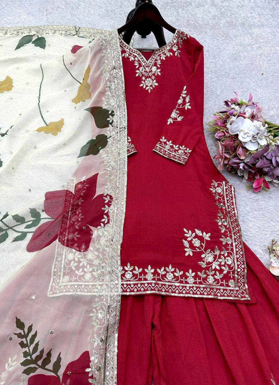 Ynf Georgette KESH506 1219 Suits & Dresses Wholesale Sharara Salwar Suits Embroidery Suits Red Salwar Suit Manufacturer- Kapda Export