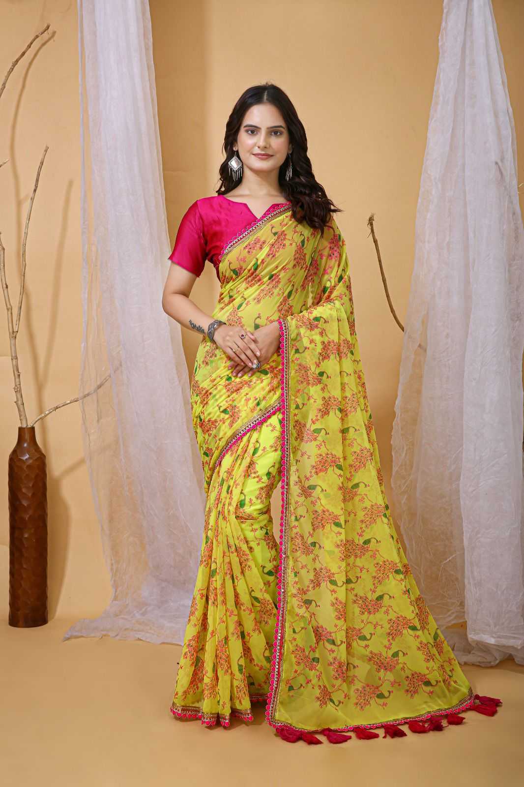 Ynf Georgette KESH577 905 Sarees Wedding Collections Wholesale Georgette Sarees Embroidered Sarees Haldi Outfits Manufacturer- Kapda Export