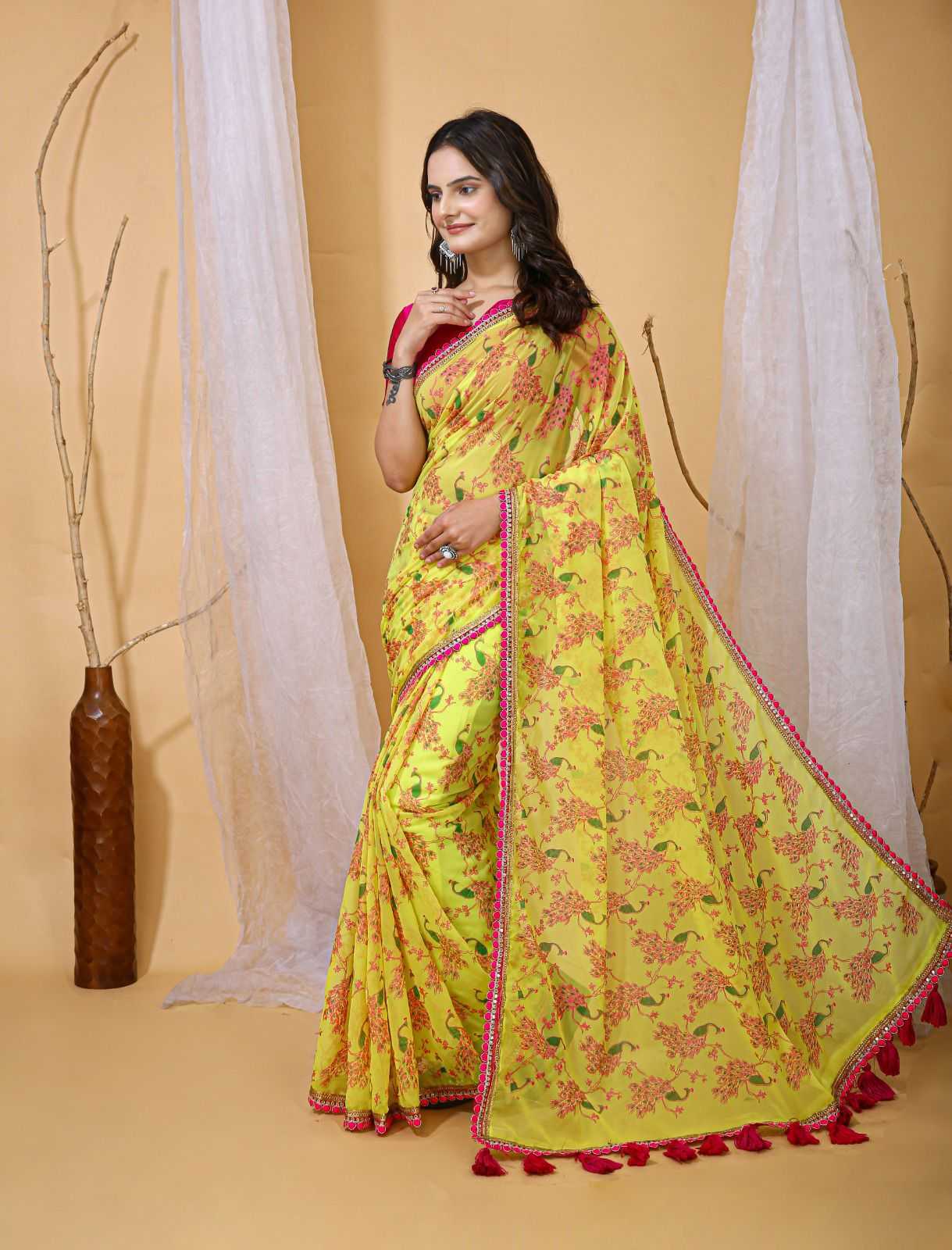 Ynf Georgette KESH577 905 Sarees Wedding Collections Wholesale Georgette Sarees Embroidered Sarees Haldi Outfits Manufacturer- Kapda Export