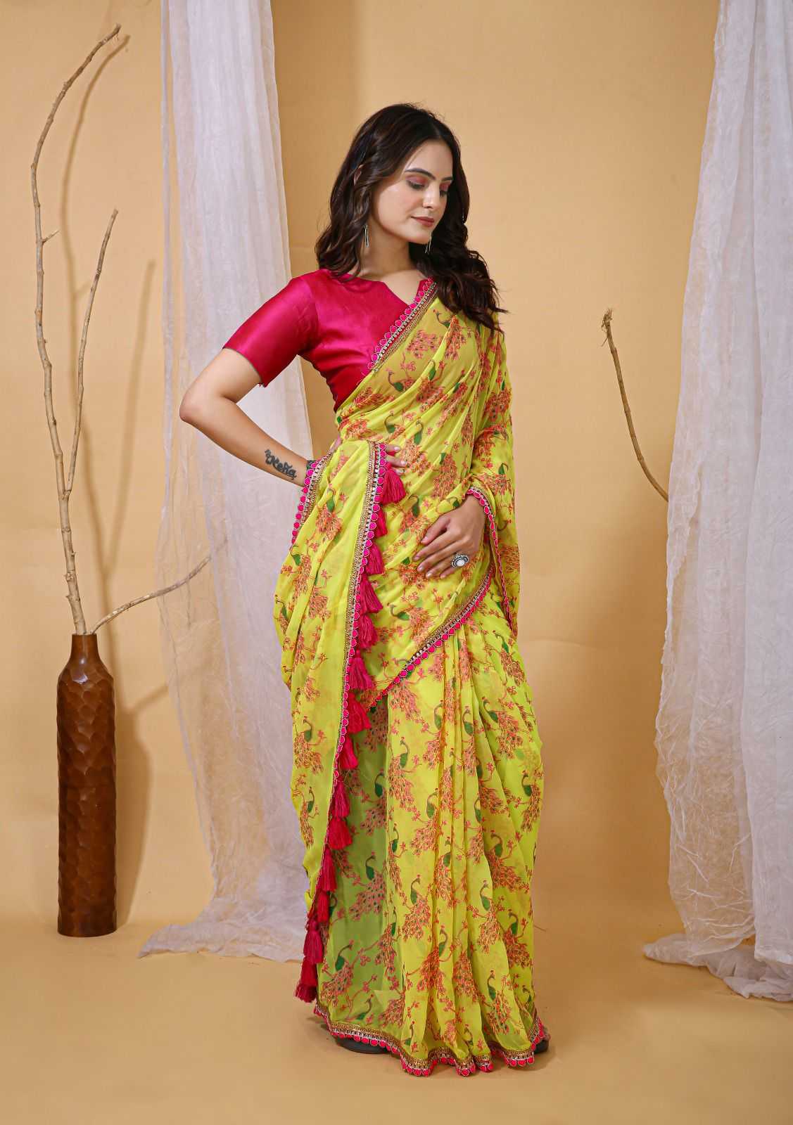 Ynf Georgette KESH577 905 Sarees Wedding Collections Wholesale Georgette Sarees Embroidered Sarees Haldi Outfits Manufacturer- Kapda Export