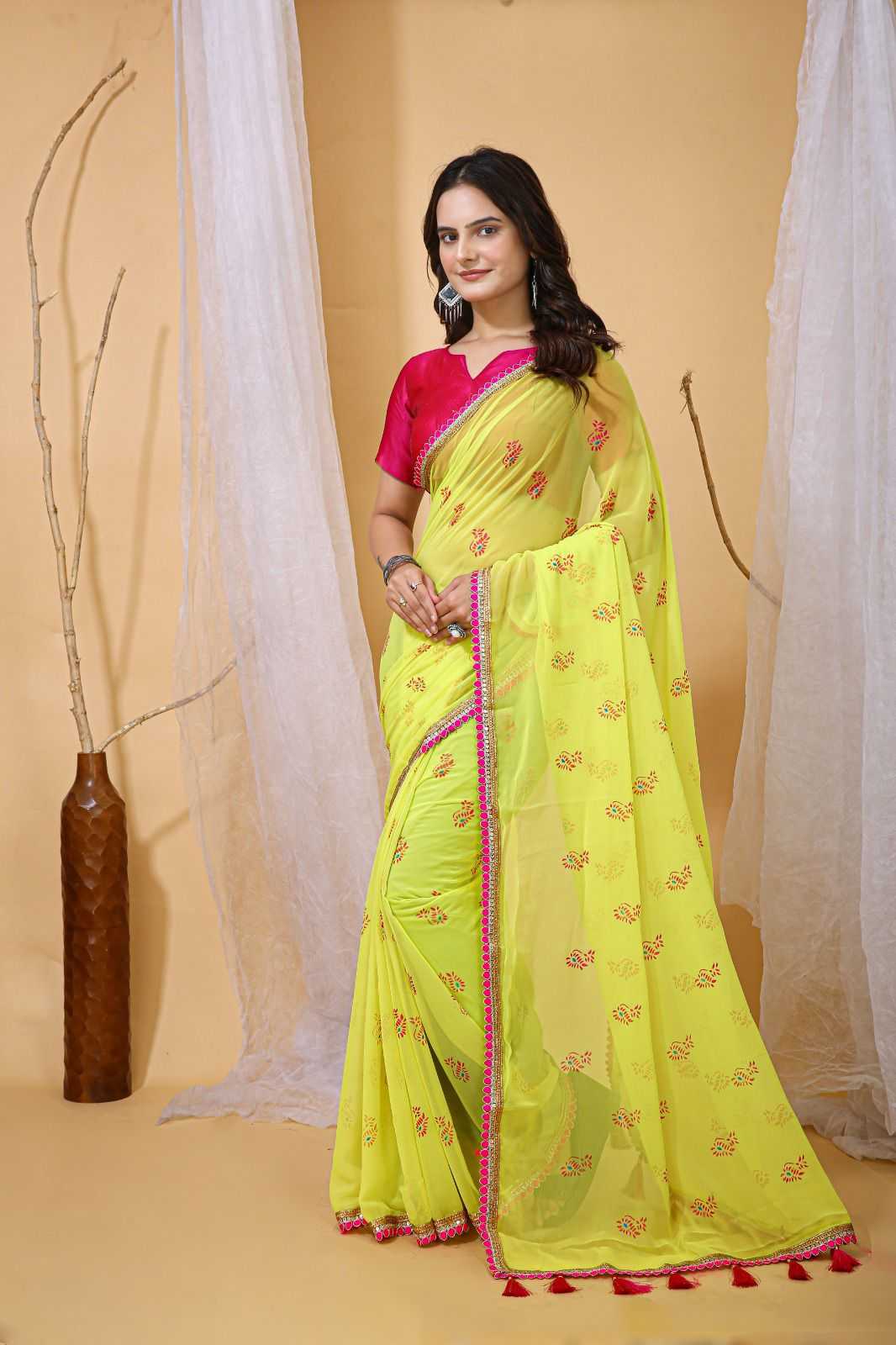 Ynf Georgette KESH577 905 Sarees Wedding Collections Wholesale Georgette Sarees Embroidered Sarees Haldi Outfits Manufacturer- Kapda Export