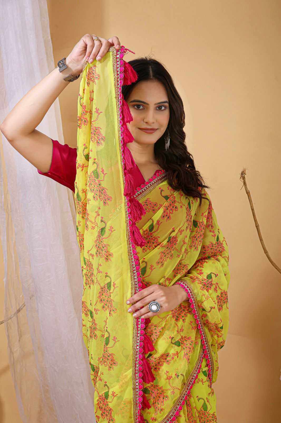 Ynf Georgette KESH577 905 Sarees Wedding Collections Wholesale Georgette Sarees Embroidered Sarees Haldi Outfits Manufacturer- Kapda Export