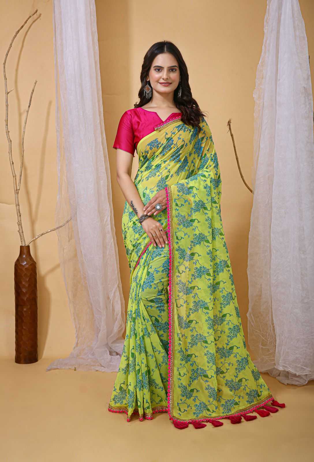 Ynf Georgette KESH577 905 Sarees Wedding Collections Wholesale Georgette Sarees Embroidered Sarees Haldi Outfits Manufacturer- Kapda Export