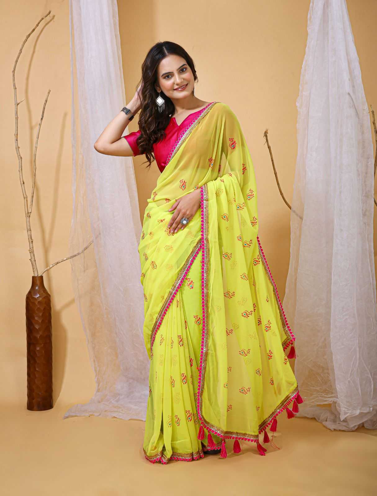 Ynf Georgette KESH577 905 Sarees Wedding Collections Wholesale Georgette Sarees Embroidered Sarees Haldi Outfits Manufacturer- Kapda Export