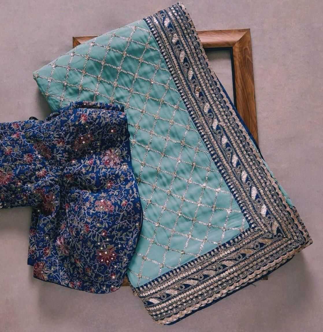 Ynf Georgette RIN134 0155 Sarees Wholesale Georgette Sarees Embroidered Sarees Blue Sarees Manufacturer- Kapda Export