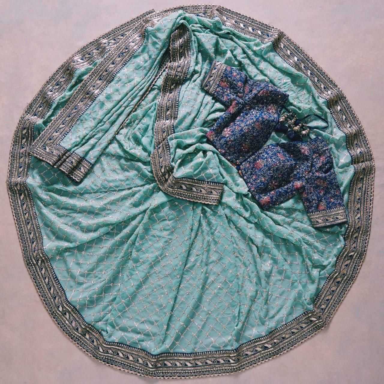 Ynf Georgette RIN134 0155 Sarees Wholesale Georgette Sarees Embroidered Sarees Blue Sarees Manufacturer- Kapda Export