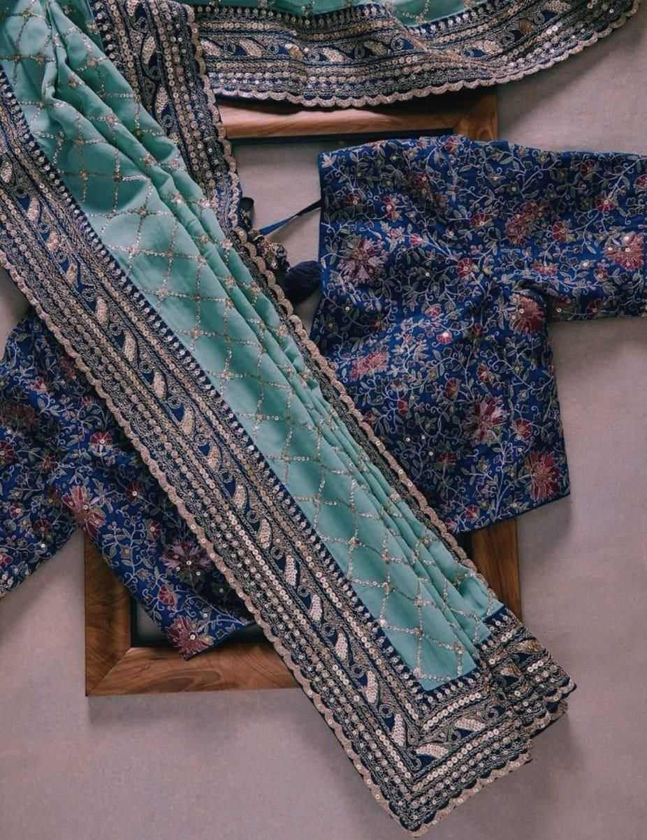 Ynf Georgette RIN134 0155 Sarees Wholesale Georgette Sarees Embroidered Sarees Blue Sarees Manufacturer- Kapda Export