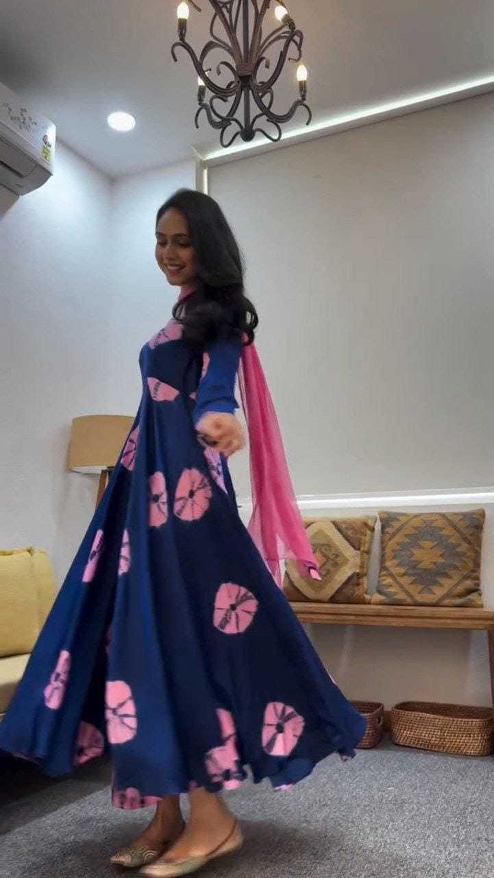 Ynf Georgette RIN157 20 Gowns Plus Size Collections Wholesale Printed Gowns Georgette Gown Blue Gown Manufacturer- Kapda Export