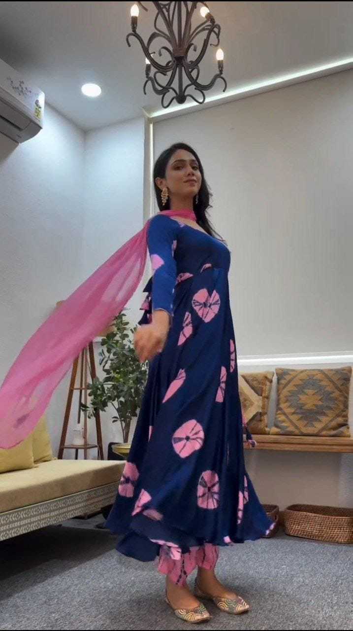 Ynf Georgette RIN157 20 Gowns Plus Size Collections Wholesale Printed Gowns Georgette Gown Blue Gown Manufacturer- Kapda Export