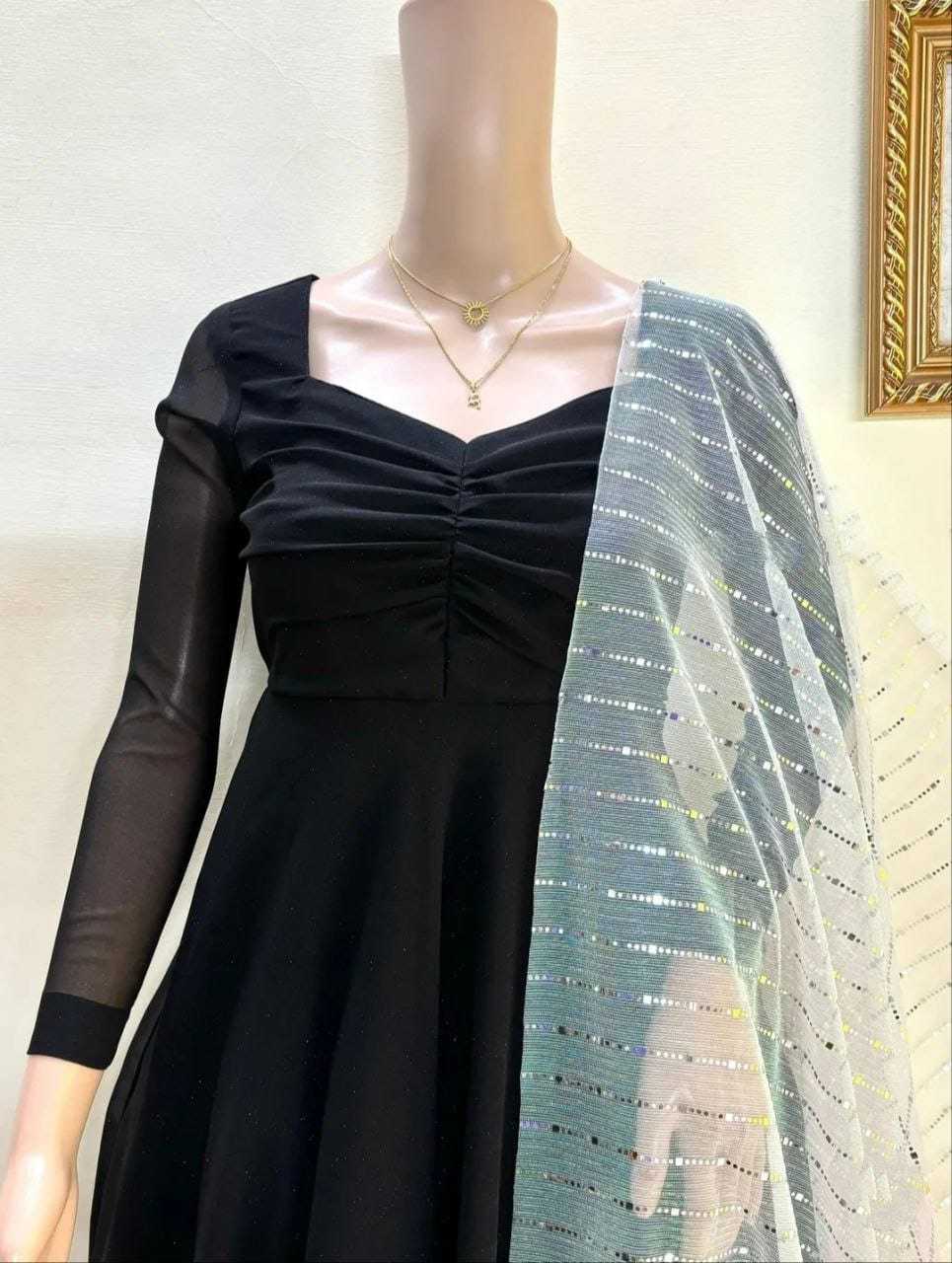 Ynf Georgette RIN157 2161 Gowns Plus Size Collections Wholesale Georgette Gown Designer Gowns Black Gown Manufacturer- Kapda Export