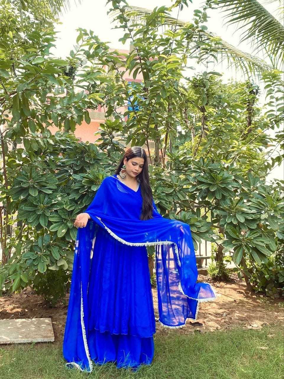 Ynf Georgette RIN157 2172 Gowns Plus Size Collections Wholesale Georgette Gown Gown With Dupatta Blue Gown Manufacturer- Kapda Export