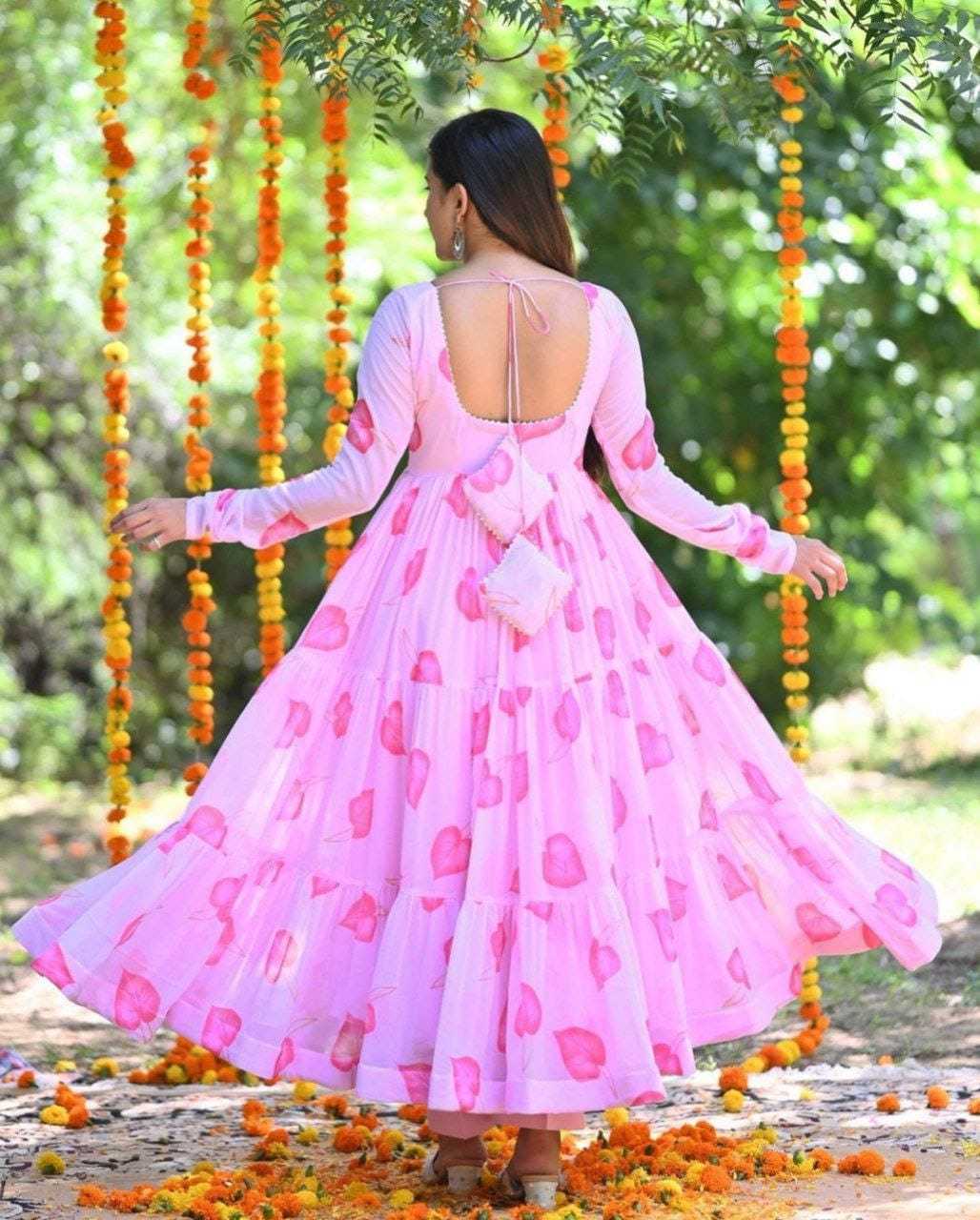 Ynf Georgette RIN157 22 Gowns Plus Size Collections Wholesale Printed Gowns Georgette Gown Pink Gown Manufacturer- Kapda Export