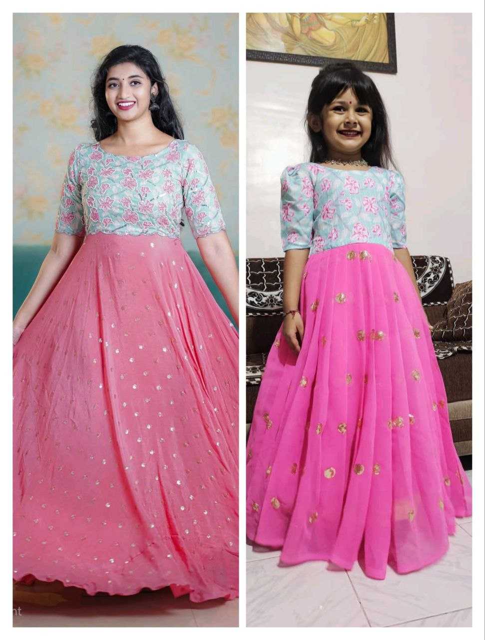 Ynf Georgette RIN161 COMBO Mother & Daughter Combo Wholesale Mother Daughter Matching Gowns Manufacturer- Kapda Export