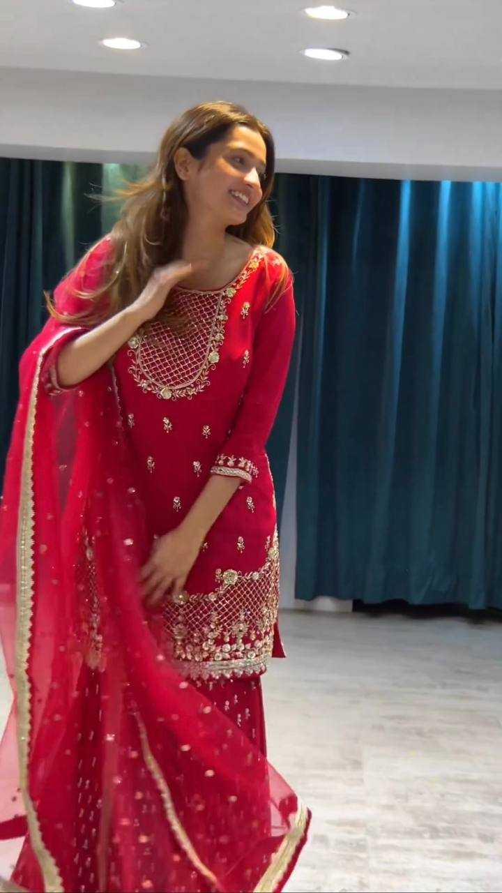 Ynf Georgette RIN162 5909 Suits & Dresses Wholesale Sharara Salwar Suits Embroidery Suits Red Salwar Suit Manufacturer- Kapda Export