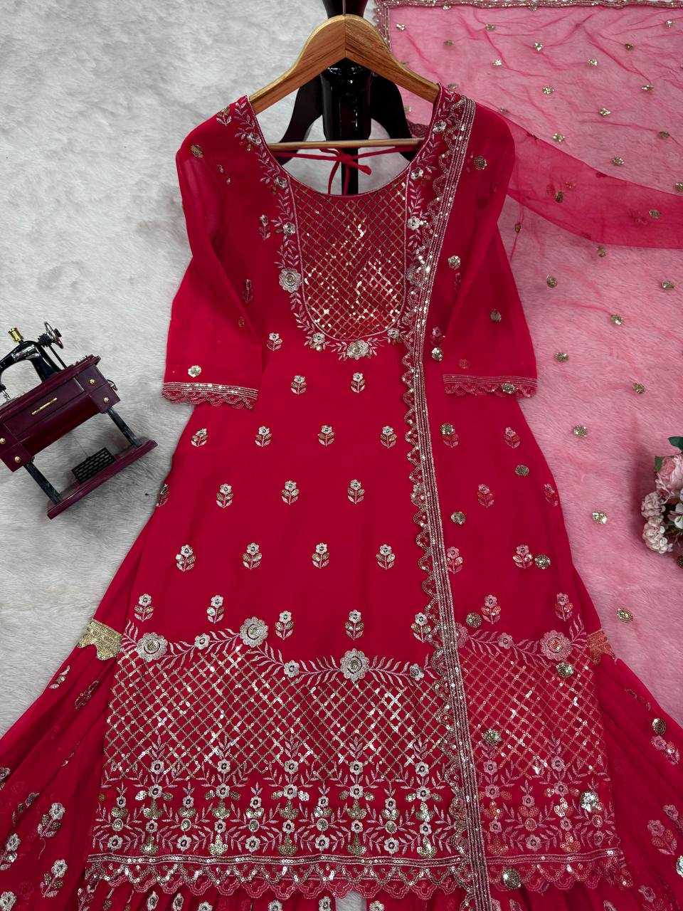Ynf Georgette RIN162 5909 Suits & Dresses Wholesale Sharara Salwar Suits Embroidery Suits Red Salwar Suit Manufacturer- Kapda Export
