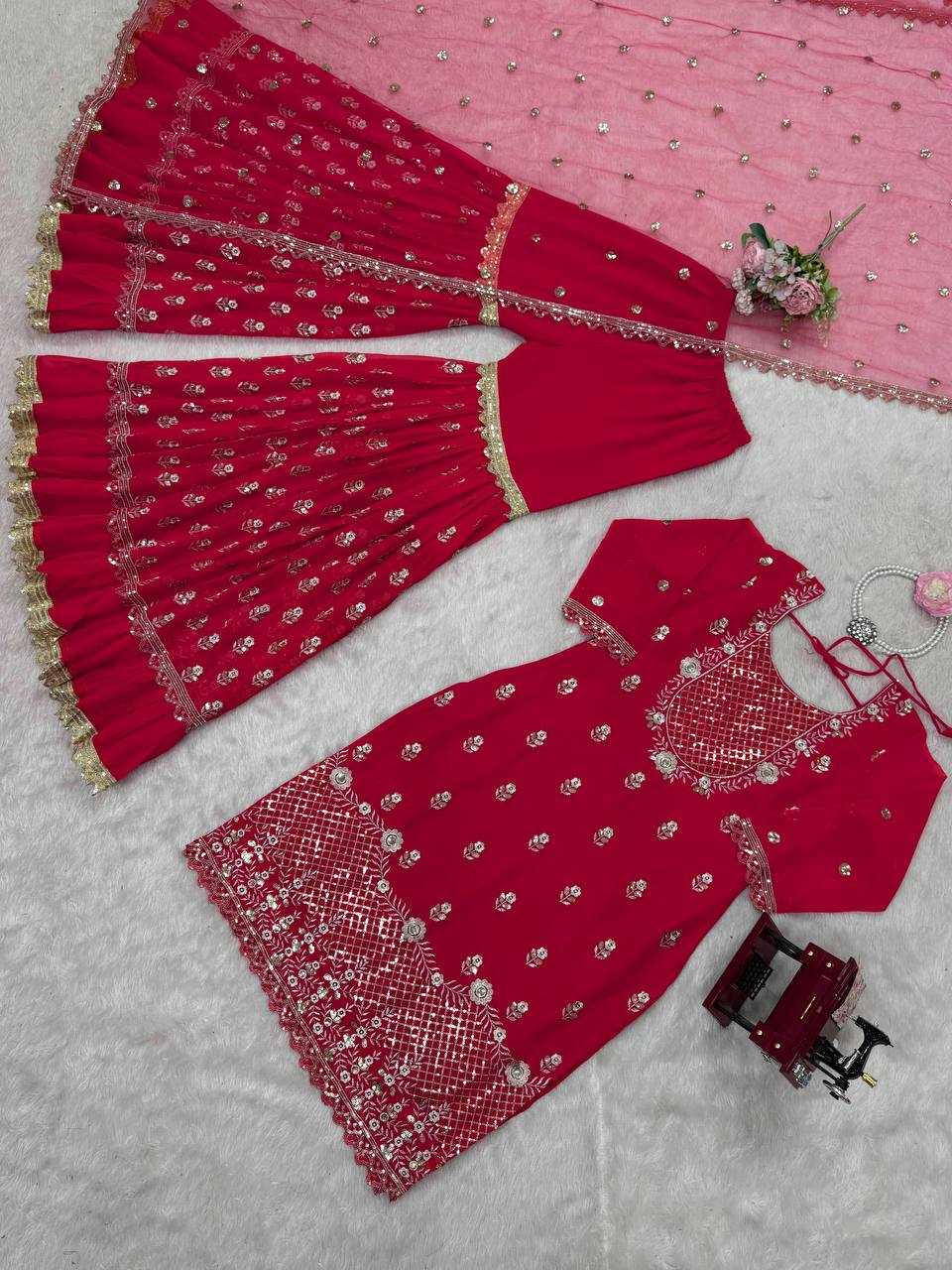 Ynf Georgette RIN162 5909 Suits & Dresses Wholesale Sharara Salwar Suits Embroidery Suits Red Salwar Suit Manufacturer- Kapda Export