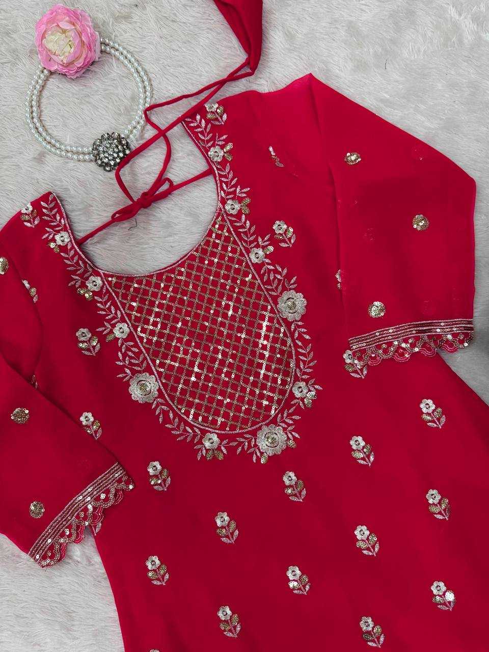 Ynf Georgette RIN162 5909 Suits & Dresses Wholesale Sharara Salwar Suits Embroidery Suits Red Salwar Suit Manufacturer- Kapda Export