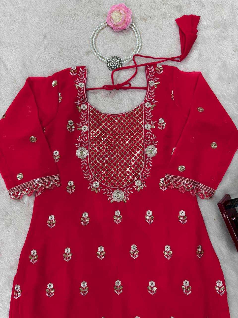 Ynf Georgette RIN162 5909 Suits & Dresses Wholesale Sharara Salwar Suits Embroidery Suits Red Salwar Suit Manufacturer- Kapda Export