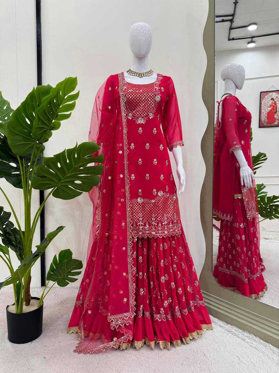 Ynf Georgette RIN162 5909 Suits & Dresses Wholesale Sharara Salwar Suits Embroidery Suits Red Salwar Suit Manufacturer- Kapda Export