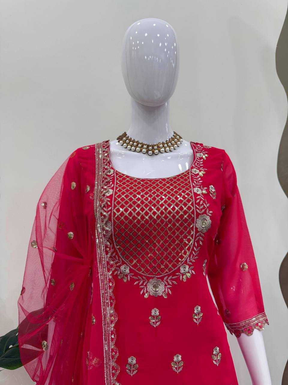 Ynf Georgette RIN162 5909 Suits & Dresses Wholesale Sharara Salwar Suits Embroidery Suits Red Salwar Suit Manufacturer- Kapda Export