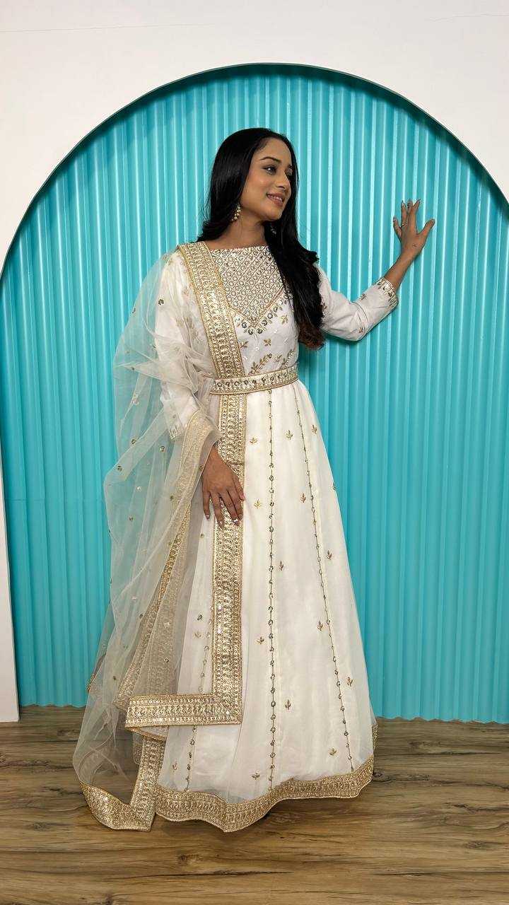 Ynf Georgette RIN213 L276 Gowns Wholesale Embroidery Gowns Georgette Gown White Gown Manufacturer- Kapda Export