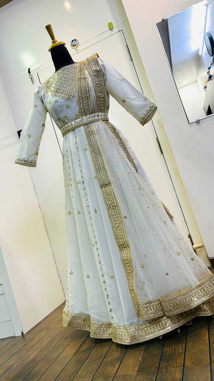 Ynf Georgette RIN213 L276 Gowns Wholesale Embroidery Gowns Georgette Gown White Gown Manufacturer- Kapda Export