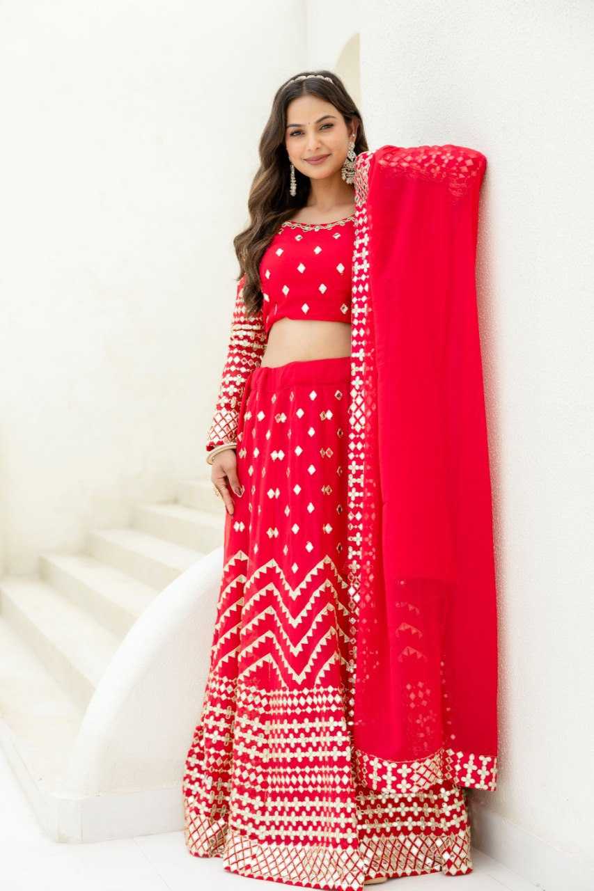 Ynf Georgette RIN228 117 Lehengas Wholesale Embroidered Lehenga Georgette Lehenga Red Lehenga Manufacturer- Kapda Export