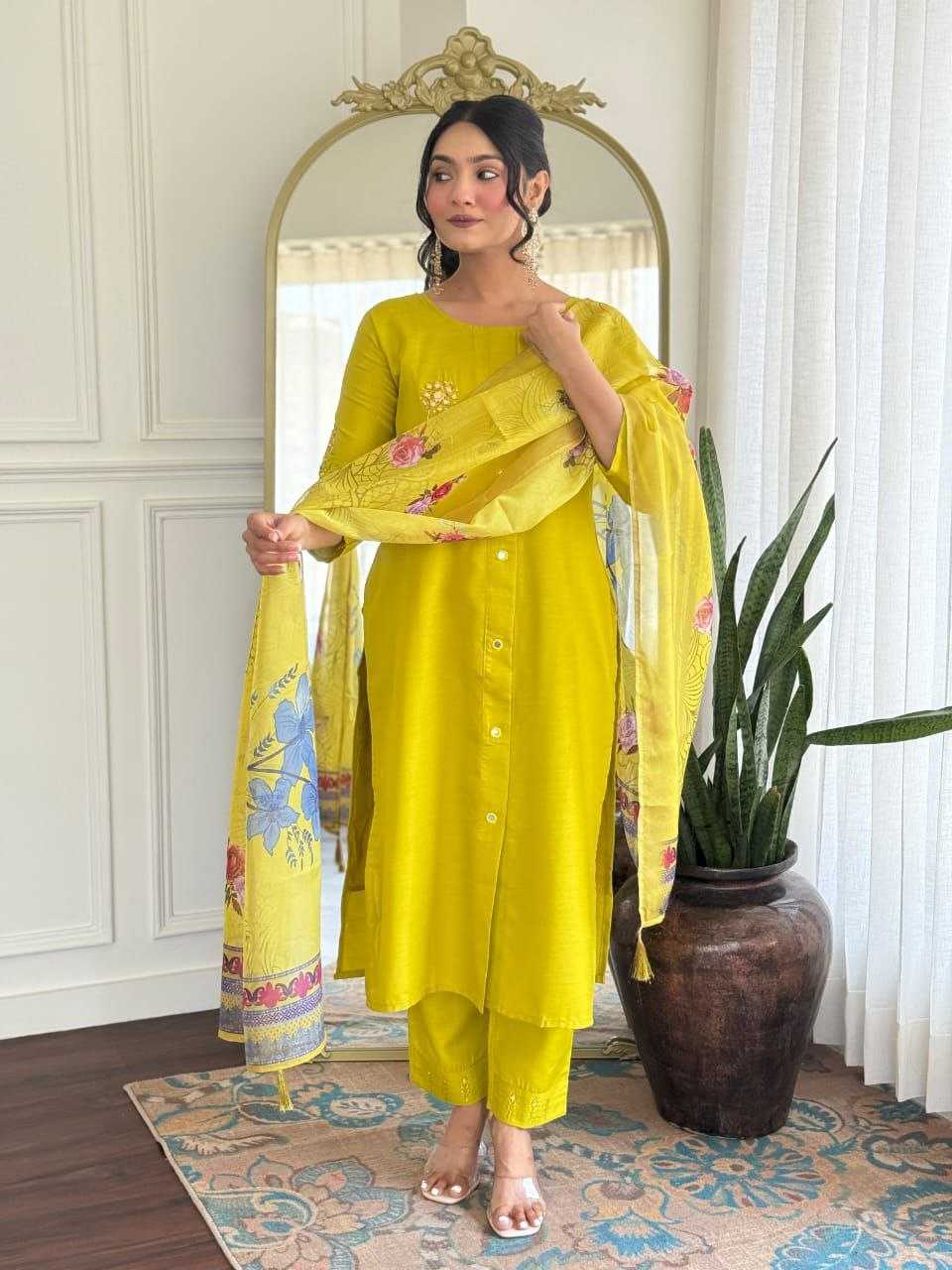 Ynf Heavy Roman Silk KESH517 A7 Suits & Dresses Wholesale Embroidery Suits Party wear suits Yellow Salwar Suit Manufacturer- Kapda Export