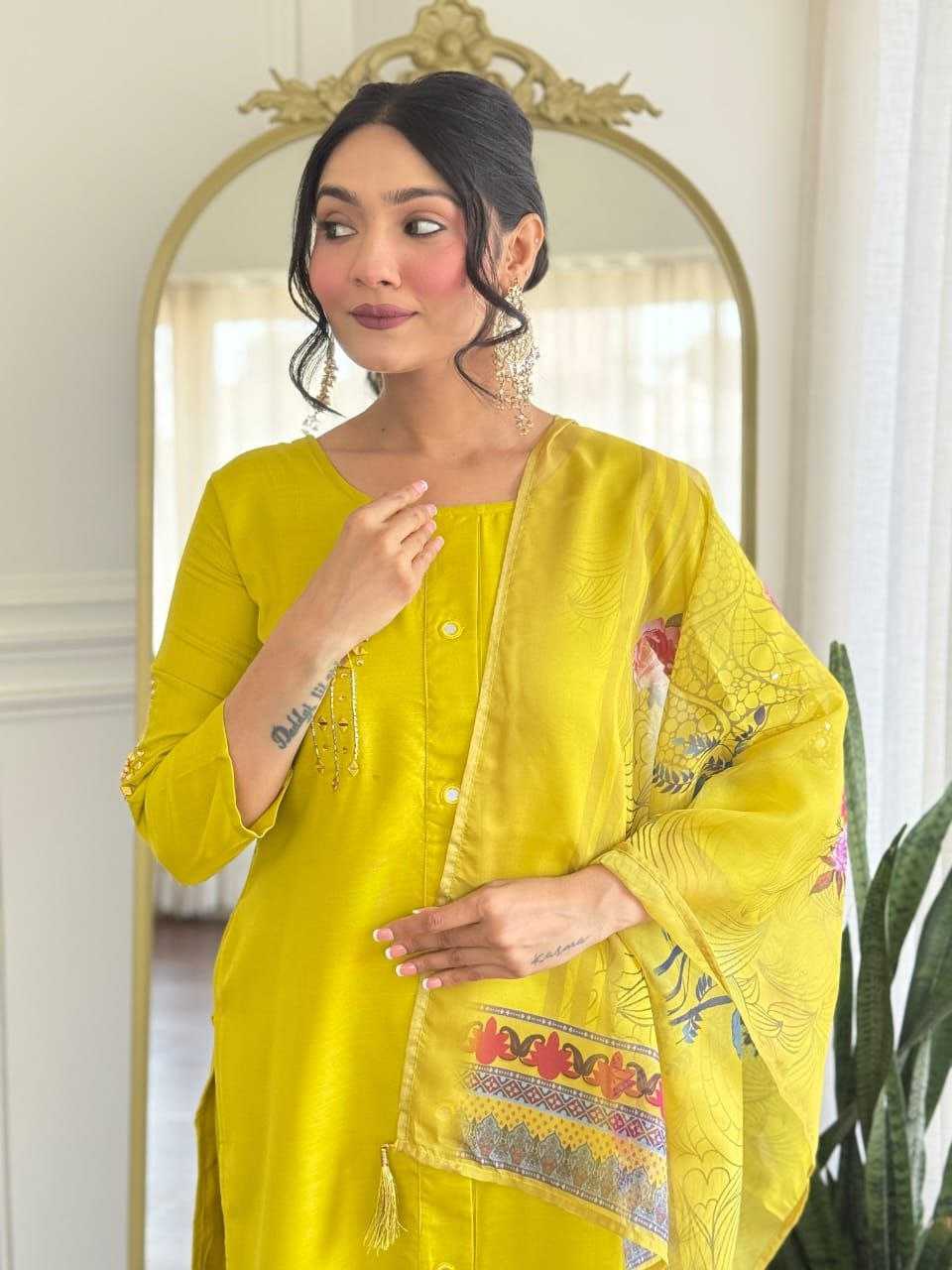 Ynf Heavy Roman Silk KESH517 A7 Suits & Dresses Wholesale Embroidery Suits Party wear suits Yellow Salwar Suit Manufacturer- Kapda Export