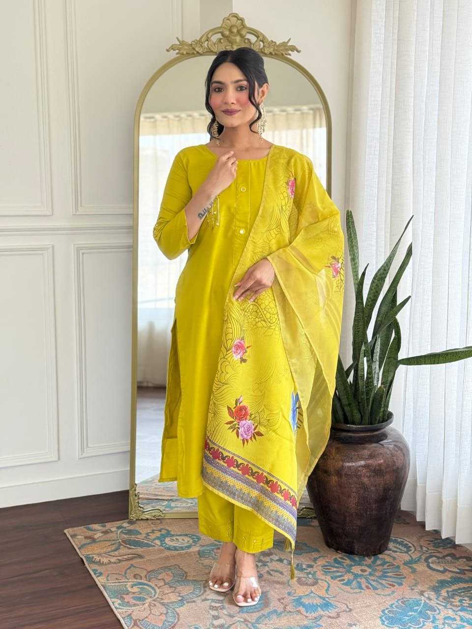 Ynf Heavy Roman Silk KESH517 A7 Suits & Dresses Wholesale Embroidery Suits Party wear suits Yellow Salwar Suit Manufacturer- Kapda Export