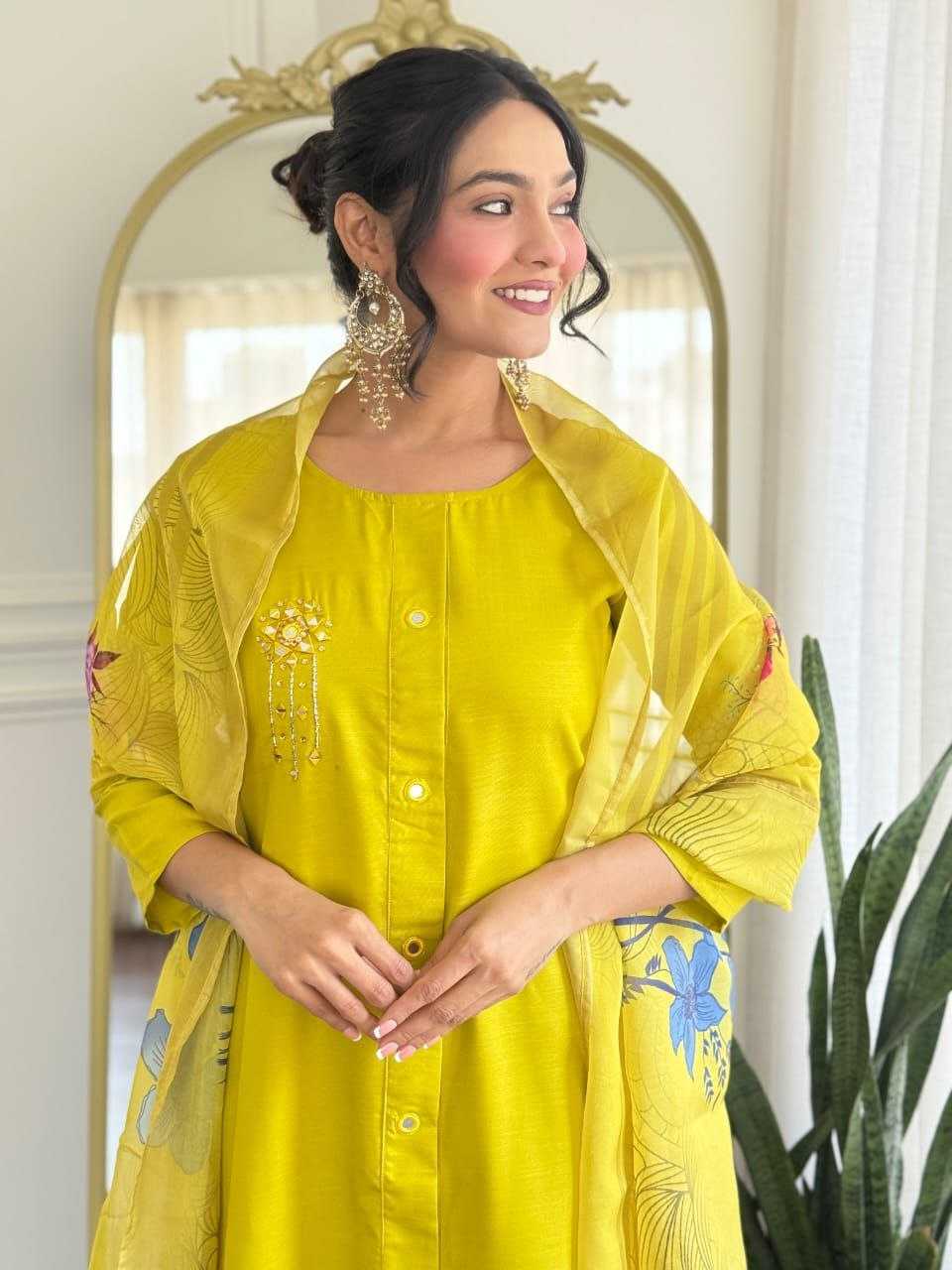 Ynf Heavy Roman Silk KESH517 A7 Suits & Dresses Wholesale Embroidery Suits Party wear suits Yellow Salwar Suit Manufacturer- Kapda Export
