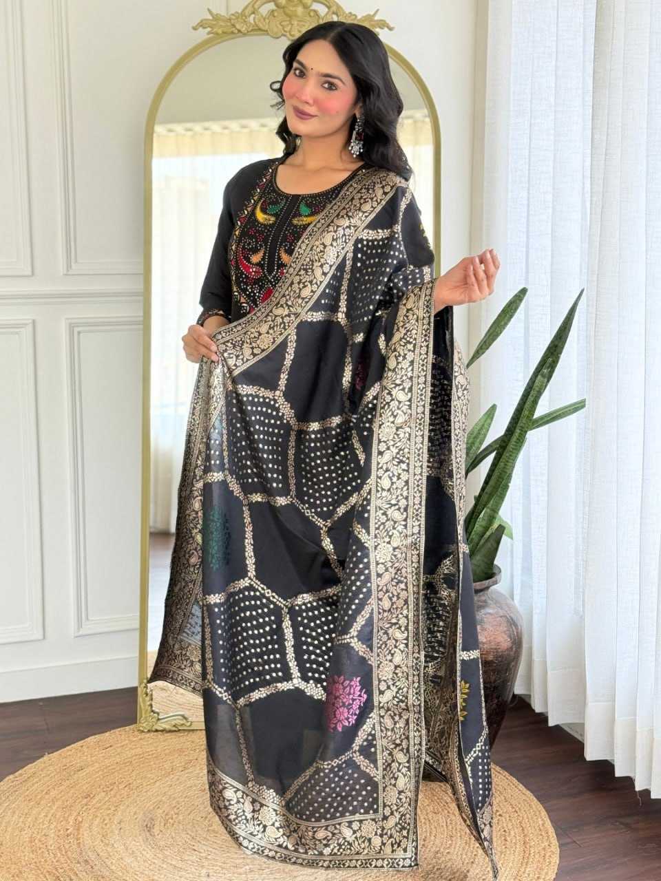 Ynf Heavy Roman Silk KESH595 VI-STREE Kurti Wholesale Embroidered Kurtis Silk Kurtis Black Kurtis Manufacturer- Kapda Export