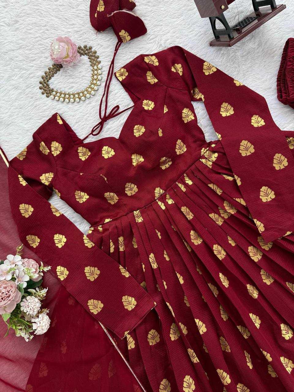 Ynf Jacquard RIN162 5908 Gowns Wholesale Fancy Gowns Anarkali Gown Maroon Gown Manufacturer- Kapda Export