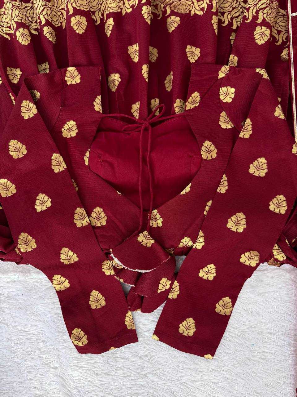 Ynf Jacquard RIN162 5908 Gowns Wholesale Fancy Gowns Anarkali Gown Maroon Gown Manufacturer- Kapda Export