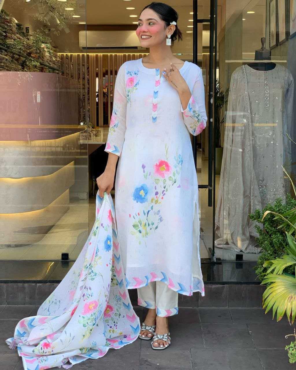 Ynf Linen KESH602 Rangeela Lilan Suits & Dresses Wholesale Printed Suits Cotton Suits White Salwar Suit Manufacturer- Kapda Export