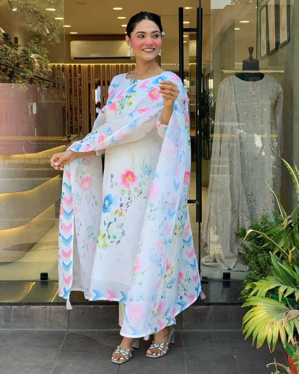Ynf Linen KESH602 Rangeela Lilan Suits & Dresses Wholesale Printed Suits Cotton Suits White Salwar Suit Manufacturer- Kapda Export