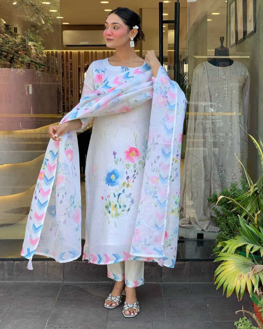 Ynf Linen KESH602 Rangeela Lilan Suits & Dresses Wholesale Printed Suits Cotton Suits White Salwar Suit Manufacturer- Kapda Export