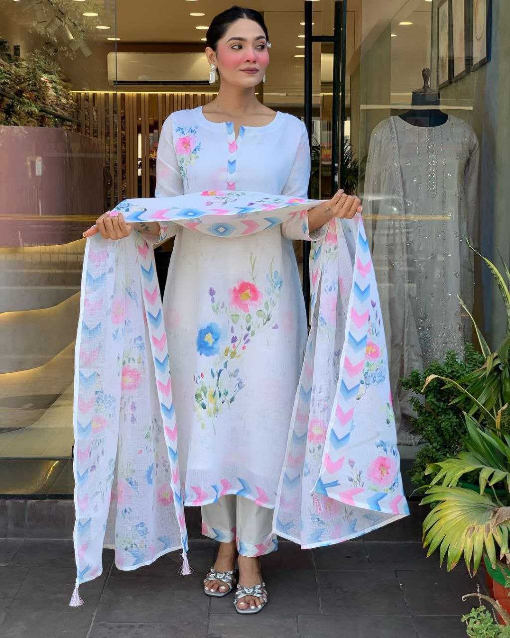 Ynf Linen KESH602 Rangeela Lilan Suits & Dresses Wholesale Printed Suits Cotton Suits White Salwar Suit Manufacturer- Kapda Export