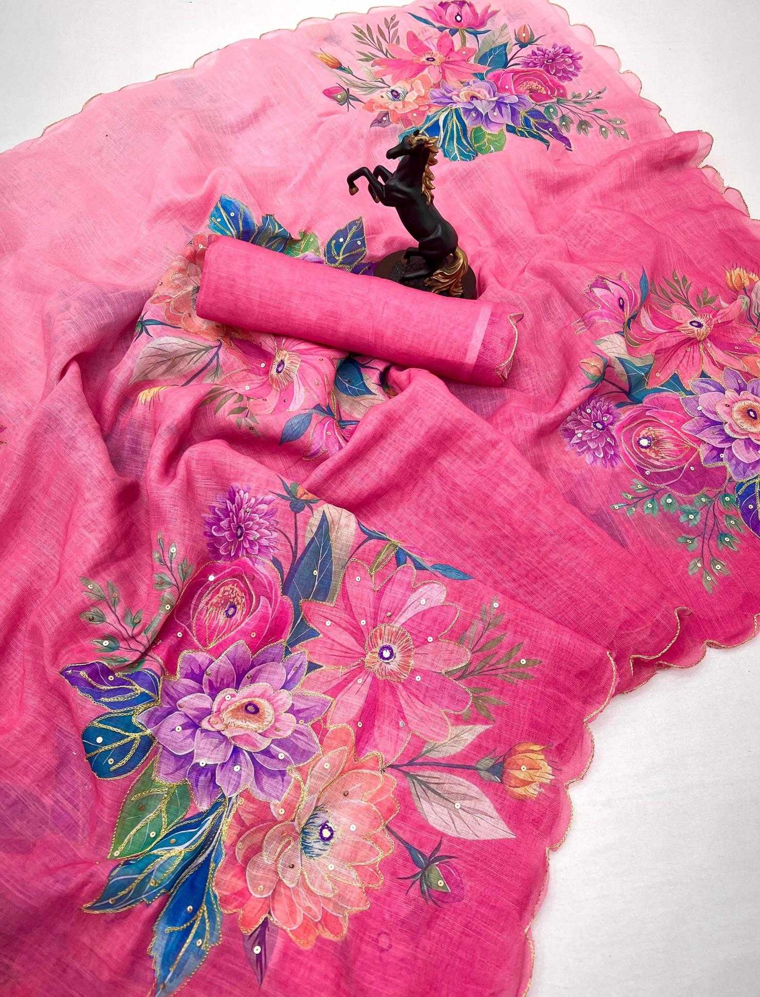 Ynf Linen RIN209 Blossom Breeze Sarees Wholesale Designer Sarees Linen Sarees Pink Sarees Manufacturer- Kapda Export