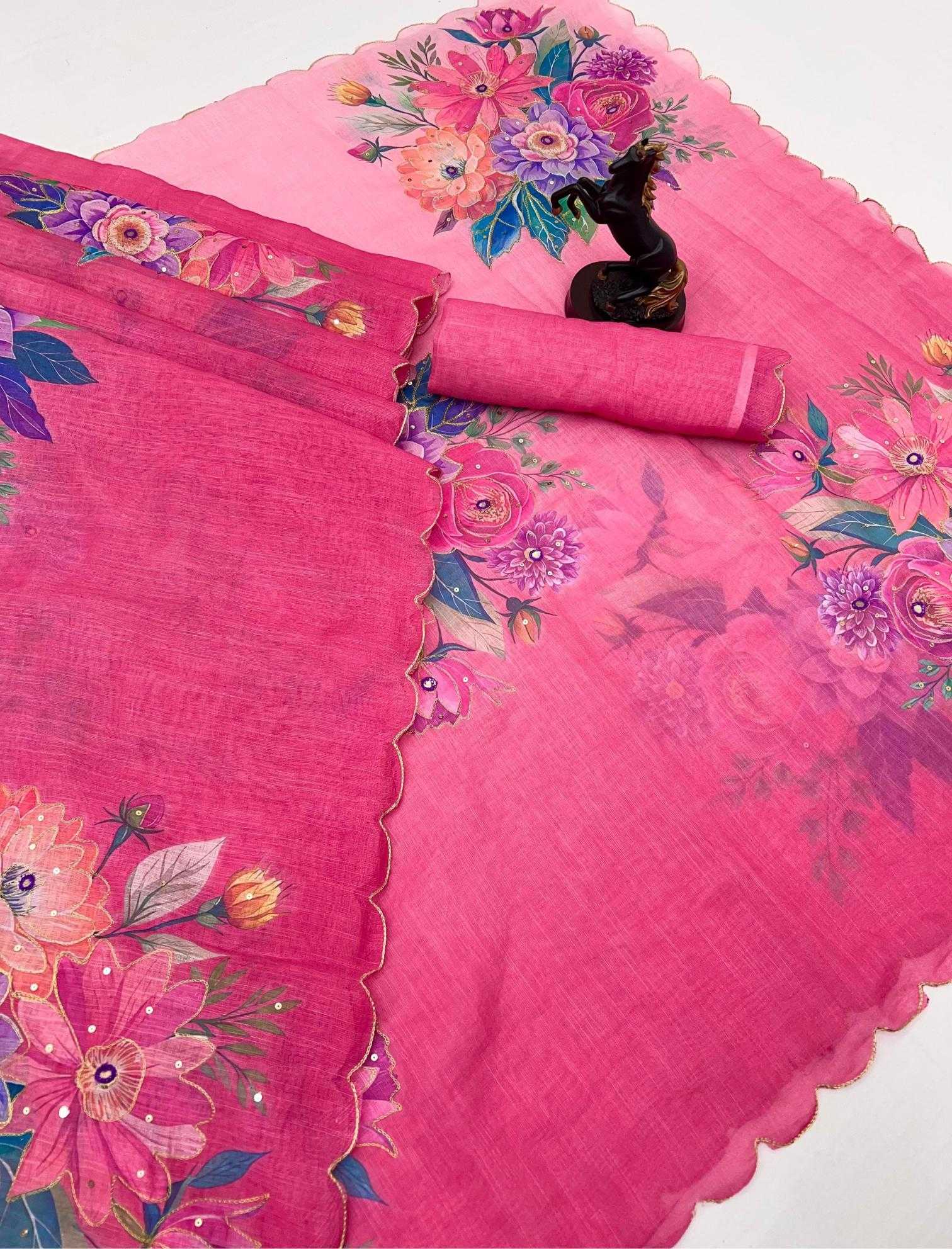 Ynf Linen RIN209 Blossom Breeze Sarees Wholesale Designer Sarees Linen Sarees Pink Sarees Manufacturer- Kapda Export