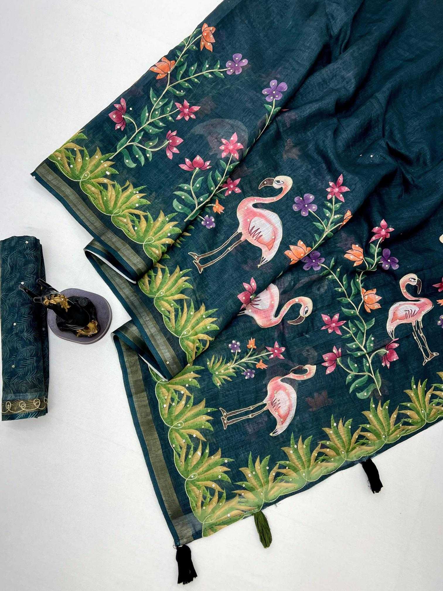 Ynf Linen RIN209 Fresh & Fabulous Sarees Wholesale Sequence Sarees Linen Sarees Green Sarees Manufacturer- Kapda Export