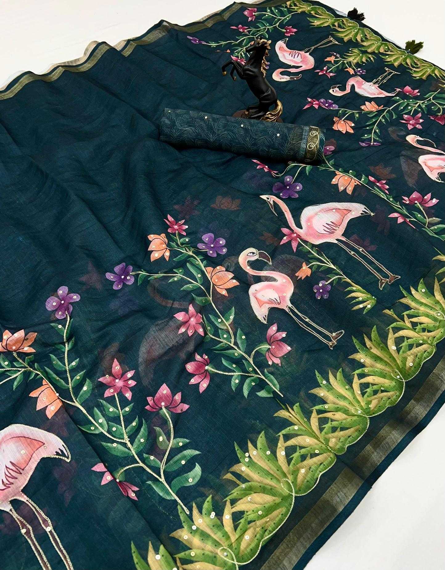 Ynf Linen RIN209 Fresh & Fabulous Sarees Wholesale Sequence Sarees Linen Sarees Green Sarees Manufacturer- Kapda Export