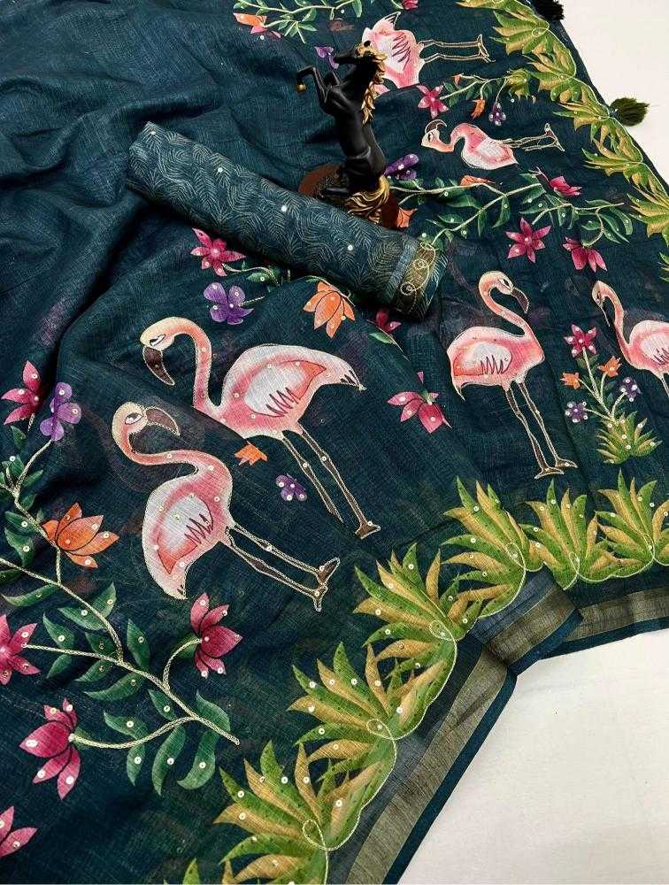 Ynf Linen RIN209 Fresh & Fabulous Sarees Wholesale Sequence Sarees Linen Sarees Green Sarees Manufacturer- Kapda Export