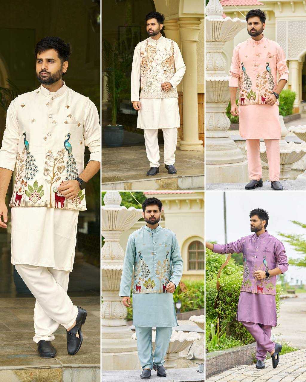 Ynf Malay Satin Silk RIN125 Swagat 3.0 Mens Wear Wholesale Mens Kurta Pyjama Casual Wear Nehru Jacket Embroidered Kurta Pajama Manufacturer- Kapda Export