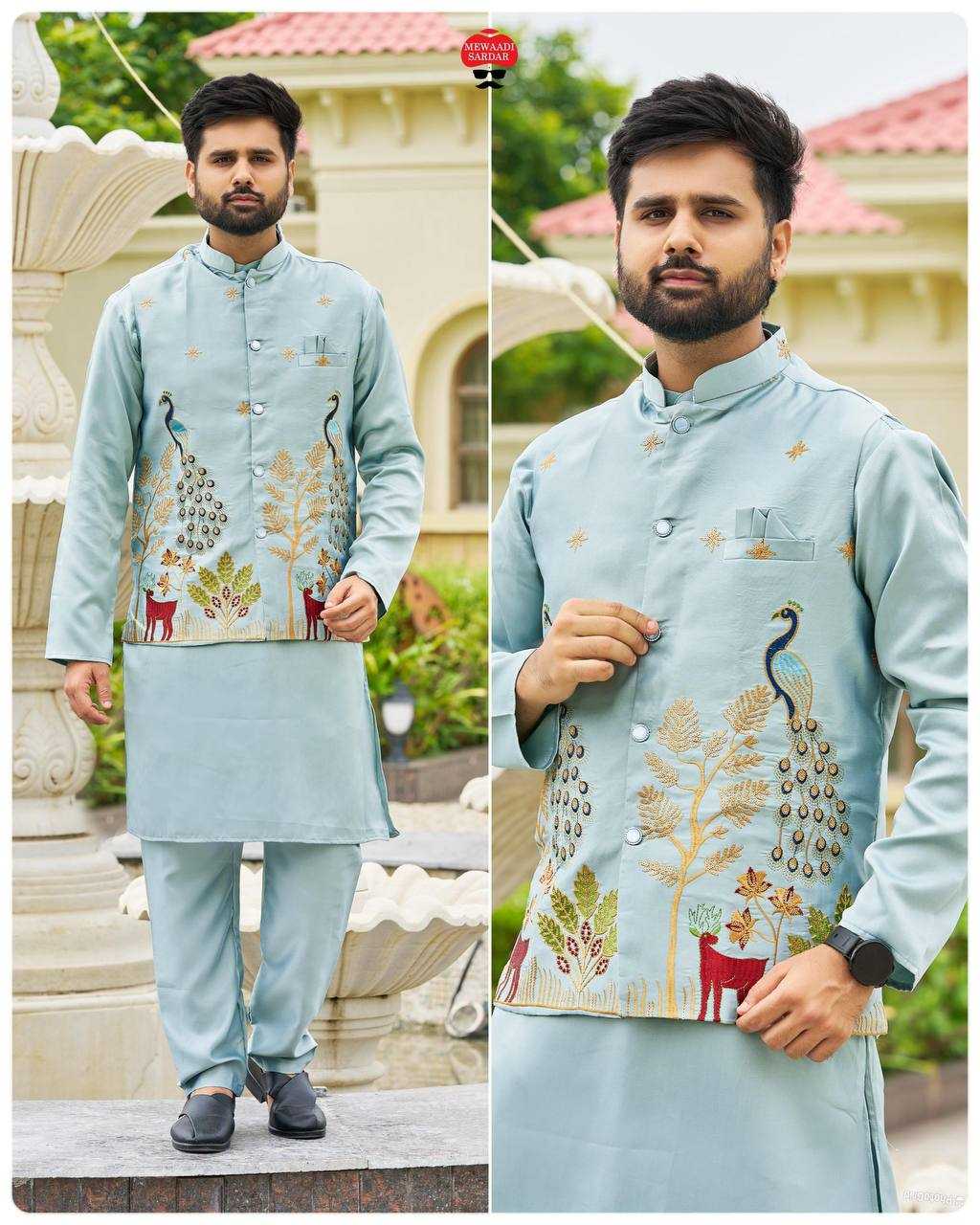 Ynf Malay Satin Silk RIN125 Swagat 3.0 Mens Wear Wholesale Mens Kurta Pyjama Casual Wear Nehru Jacket Embroidered Kurta Pajama Manufacturer- Kapda Export