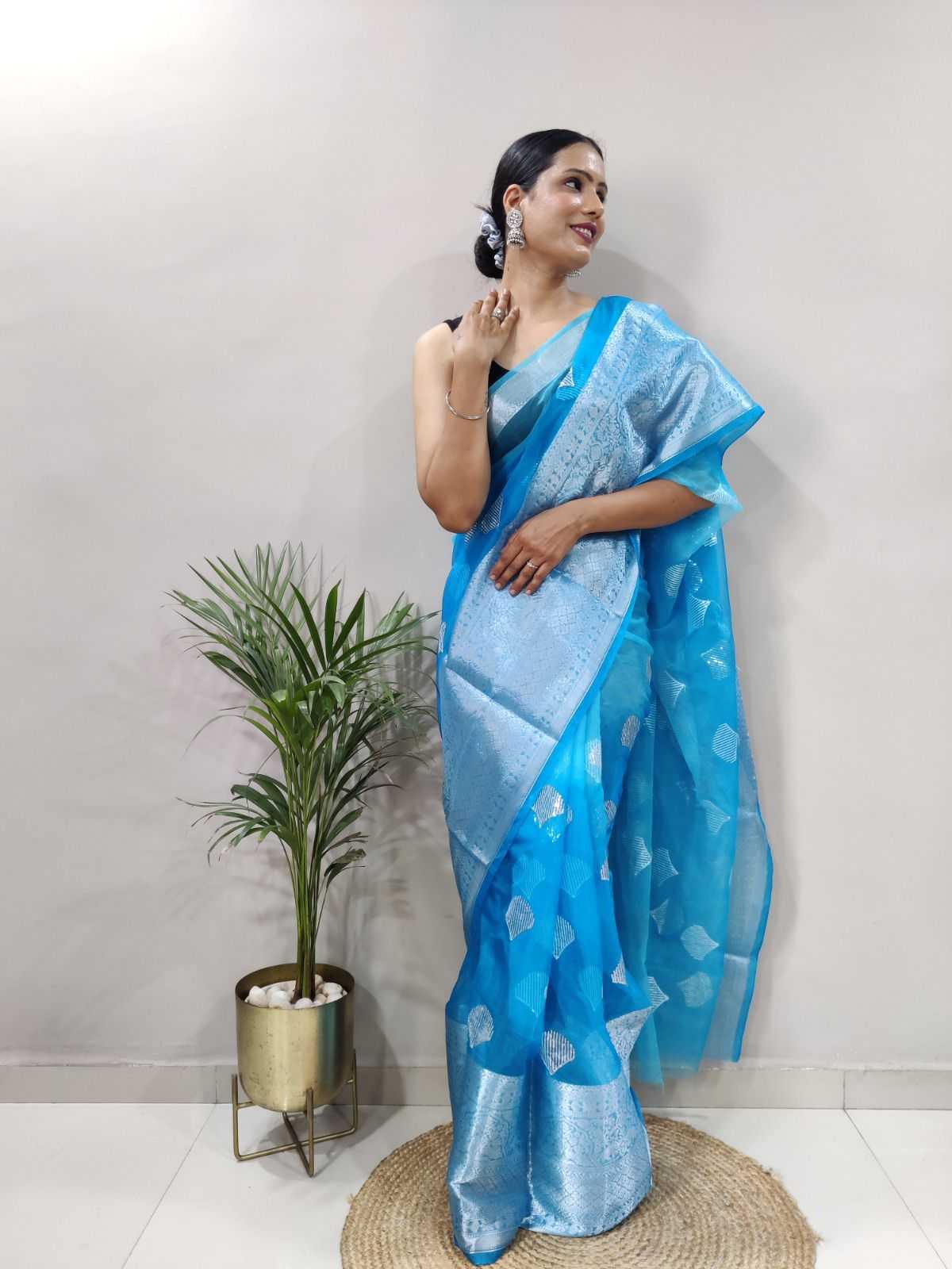 Ynf Organza KESH577 AMISHA Sarees Wholesale Organza Sarees Sequence Sarees Blue Sarees Manufacturer- Kapda Export